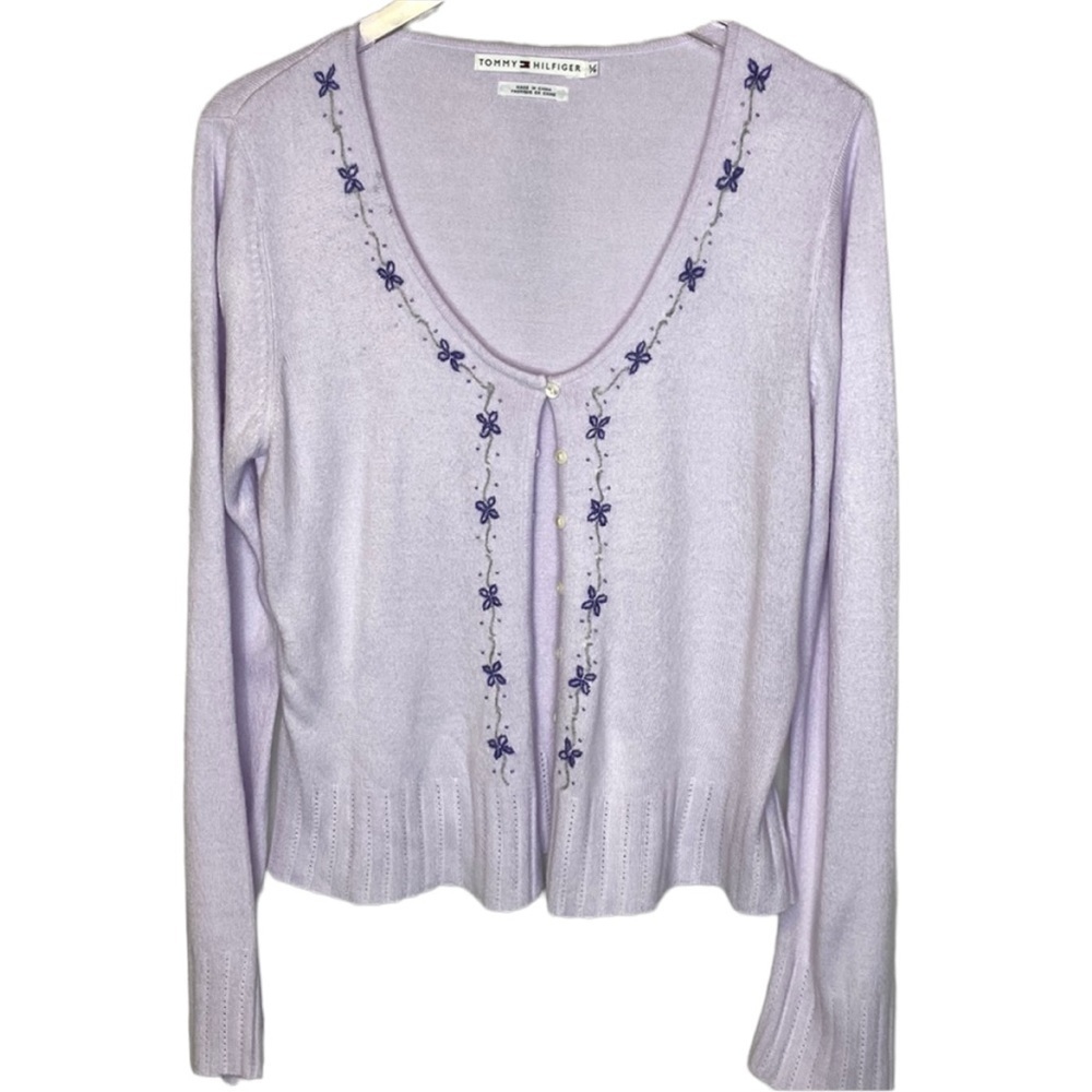 Y2K Tommy Hilfiger Embroidered Lavender Vintage Sweater